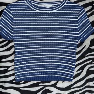 H&M Navy and White Striped Crop Top